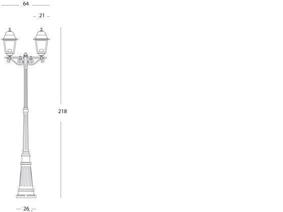 Lampada da terra in alluminio pressofuso con diffusori in vetro trasparente, altezza max 210mm, alimentazione 230V ~ 50Hz, IP43 nero