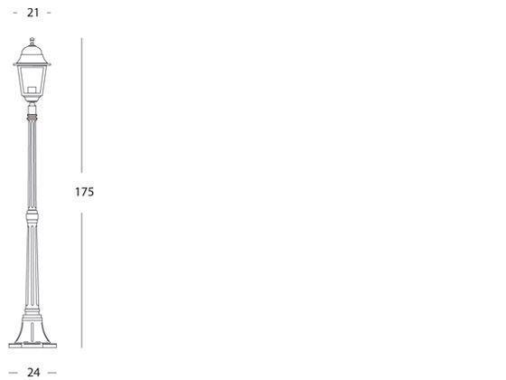 Lampada da terra in alluminio pressofuso, diffusori in vetro trasparente, altezza max 210mm, alimentazione 230V, potenza massima 100W nero