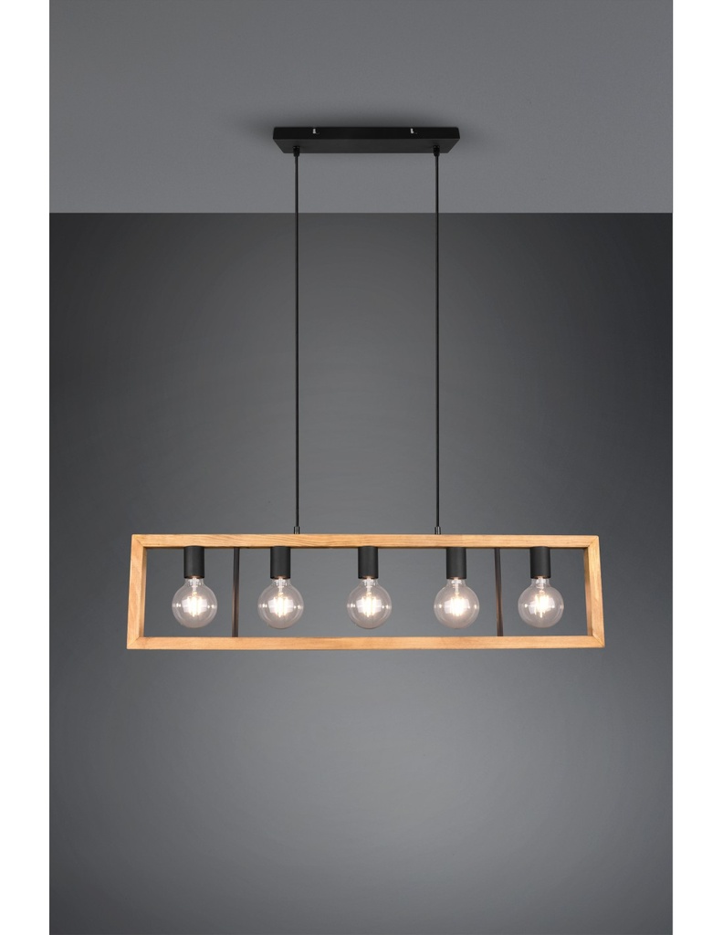 Lampadario Agra Gabbia Rettangolare Legno 5 Luci Legno Naturale E Nero Trio Lighting
