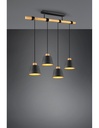 Lampadario Barra Legno 4 Paralumi Nero Oro Harris Trio Lighting