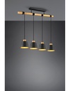 Lampadario Barra Legno 4 Paralumi Nero Oro Harris Trio Lighting