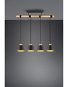 Lampadario Barra Legno 4 Paralumi Nero Oro Harris Trio Lighting
