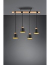 Lampadario Barra Legno 4 Paralumi Nero Oro Harris Trio Lighting