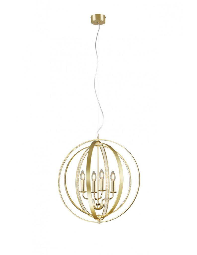 Lampadario Candela Cerchi Concentrici Ottone 4 Luci Trio Lighting