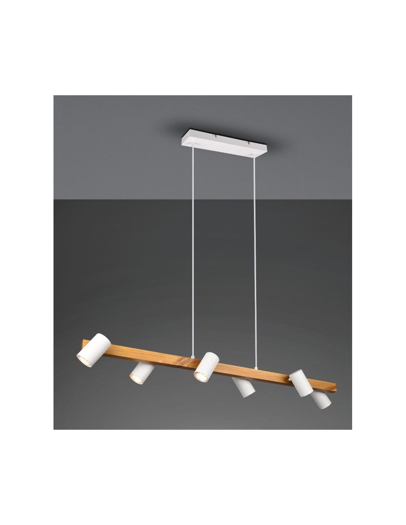 Lampadario Isola Legno 6 Spot Bianco Cilindrici Orientabili Marley Trio Lighting