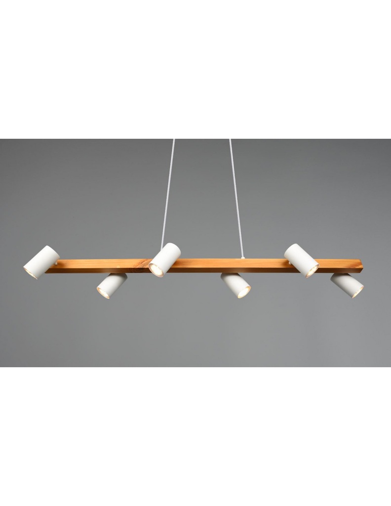 Lampadario Isola Legno 6 Spot Bianco Cilindrici Orientabili Marley Trio Lighting