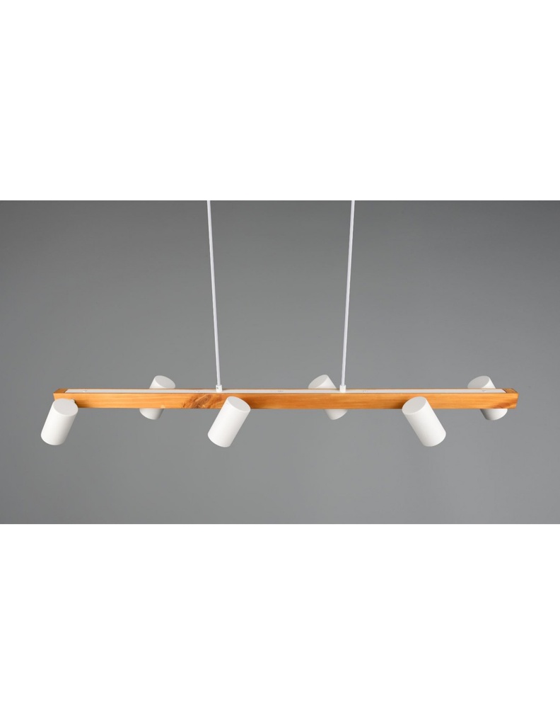 Lampadario Isola Legno 6 Spot Bianco Cilindrici Orientabili Marley Trio Lighting