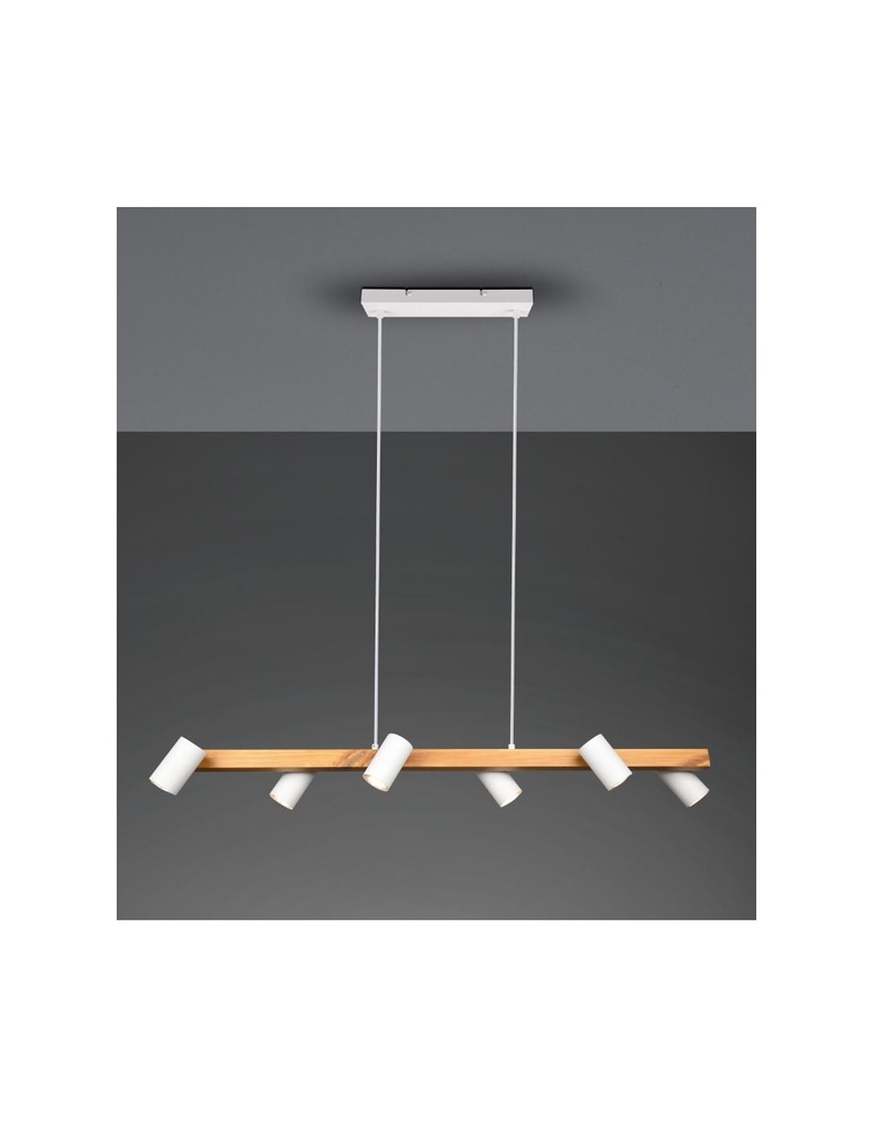 Lampadario Isola Legno 6 Spot Bianco Cilindrici Orientabili Marley Trio Lighting