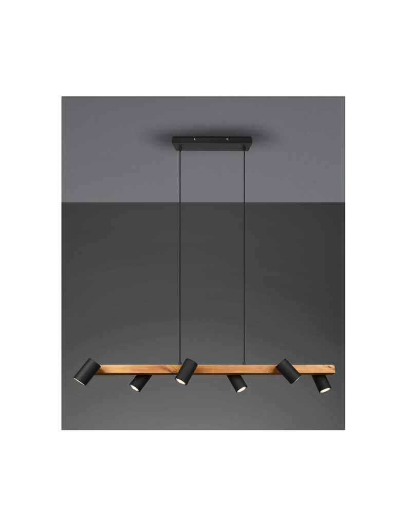 Lampadario Isola Legno 6 Spot Neri Cilindrici Orientabili Marley Trio Lighting
