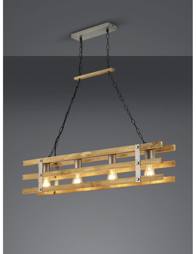 Lampadario Legno Design Rustico Khan 4 Luci Trio Lighting