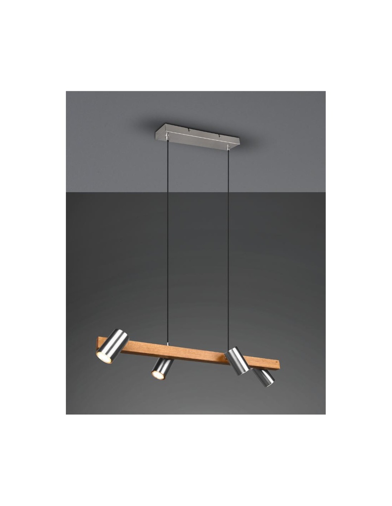 Lampadario Lineare Legno E Nichel 4 Spot Cilindrici Orientabili Marley Trio Lighting