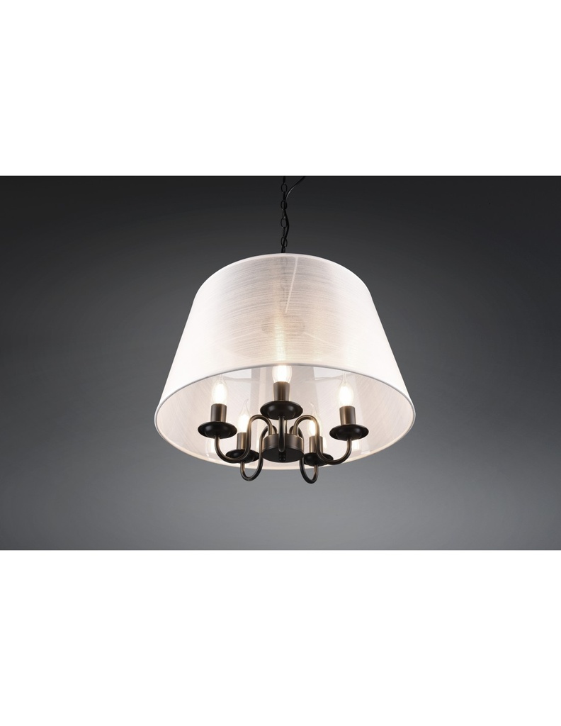 Lampadario Salone Paralume Organza 5 Luci Bianco Cima Trio Lighting