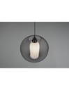 Lampadario Sospensione Diffusore Gabbia Tonda Metallica Nero Con Vetro Opale Filo Trio Lighting