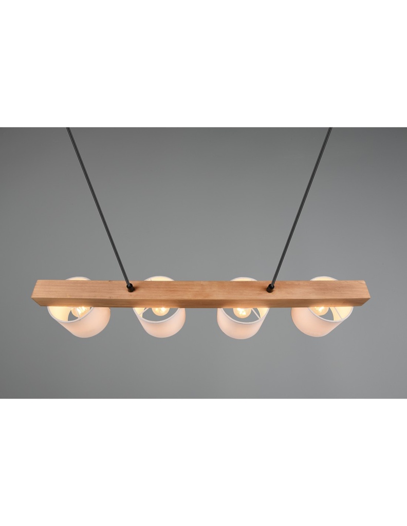 Lampadario Sospensione Legno 4 Paralumi Bianchi Cameron Trio Lighting