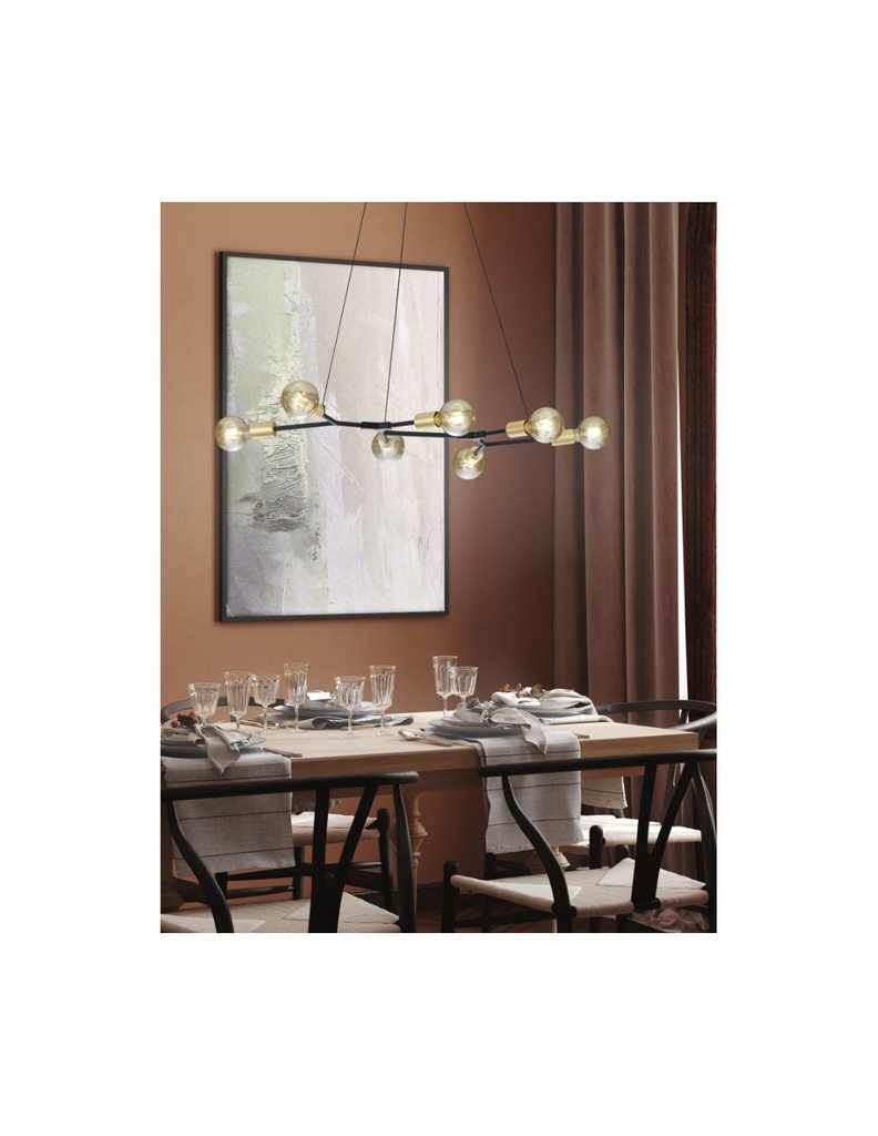 Lampadario Sospensione Minimal 7 Luci Cross Nero e Oro Trio Lighting