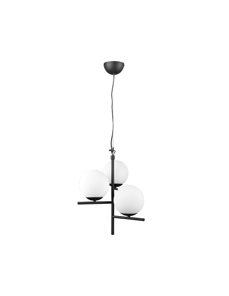 Lampadario Sospensione Nero 3 Sfere Vetro Bianco Pure Trio Lighting