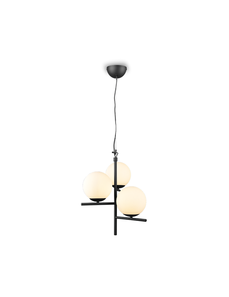 Lampadario Sospensione Nero 3 Sfere Vetro Bianco Pure Trio Lighting