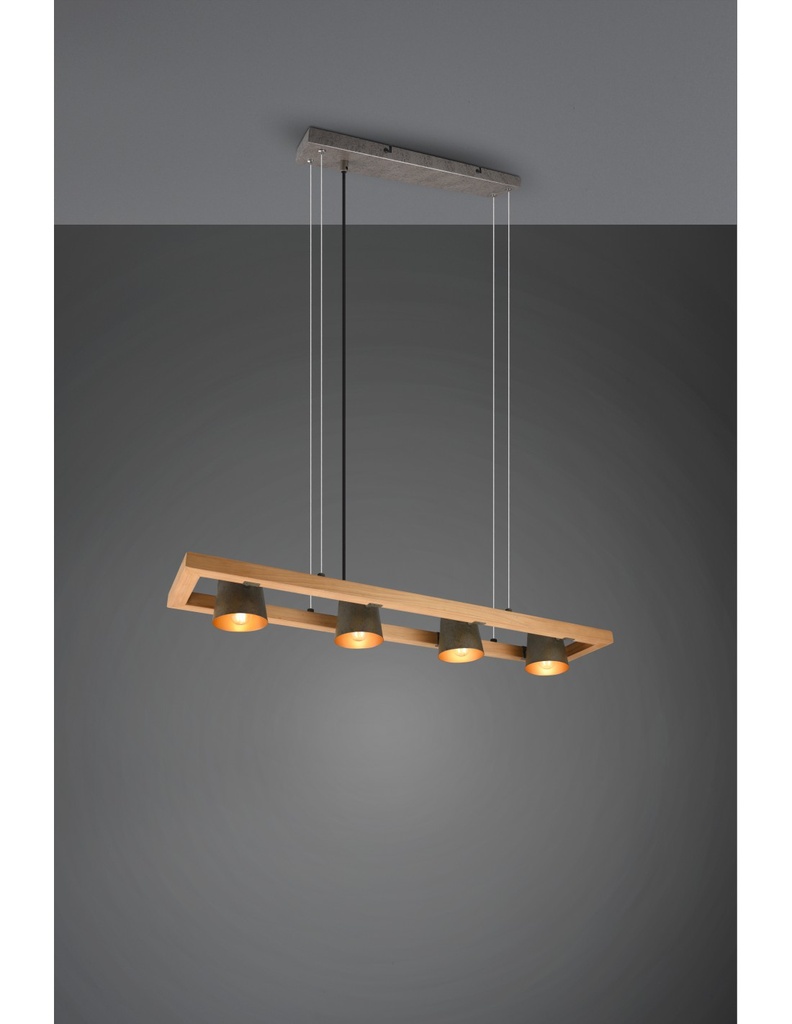 Lampadario Sospensione Rettangolare 4 Spot Orientabili Legno E Metallo Nichel Bell Trio Lighting