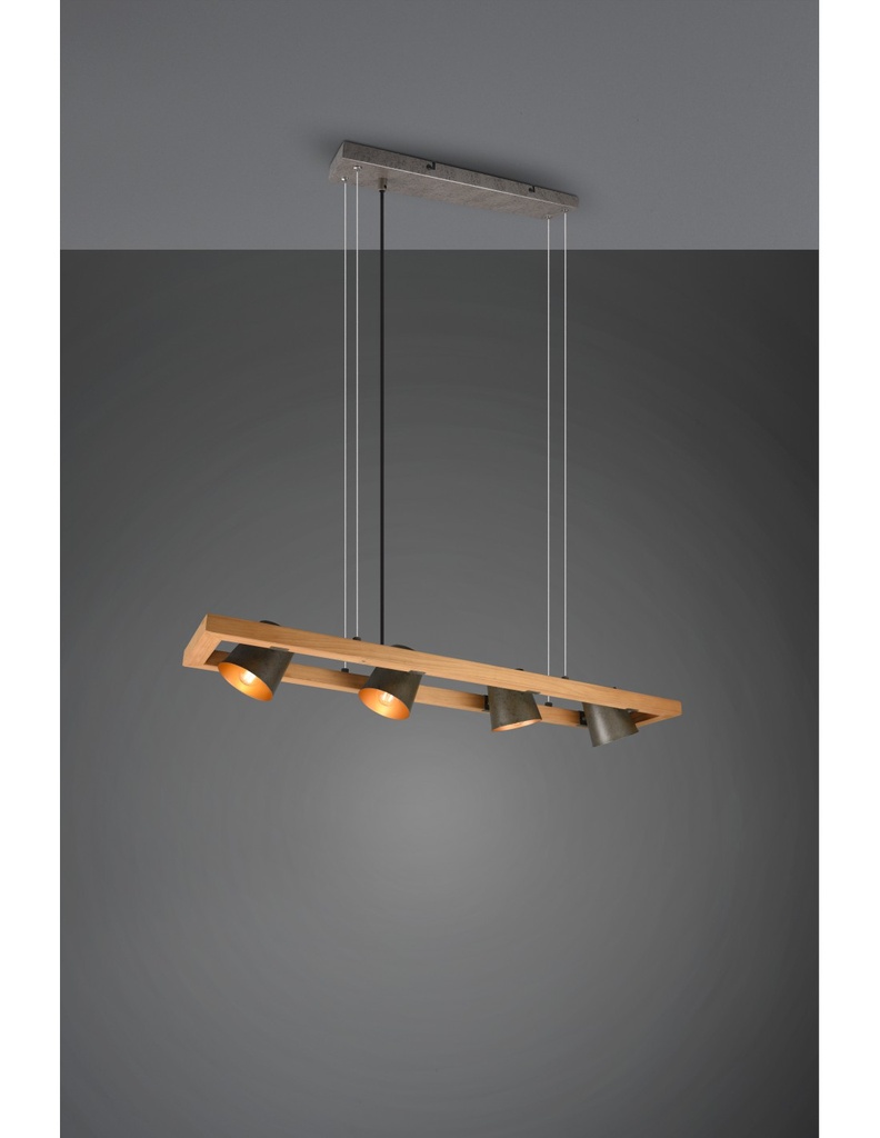 Lampadario Sospensione Rettangolare 4 Spot Orientabili Legno E Metallo Nichel Bell Trio Lighting