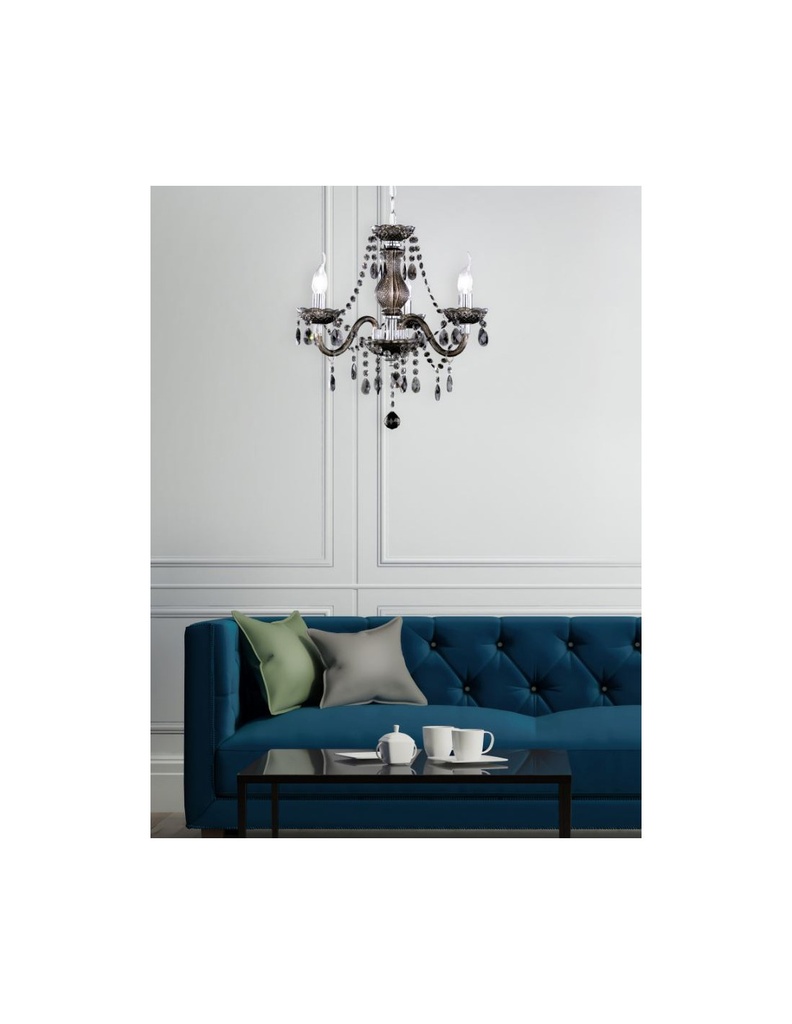 Lampadario con Bracci 3 Luci Classico Lüster Cromo Pendenti Decorativi Neri Trio Lighting