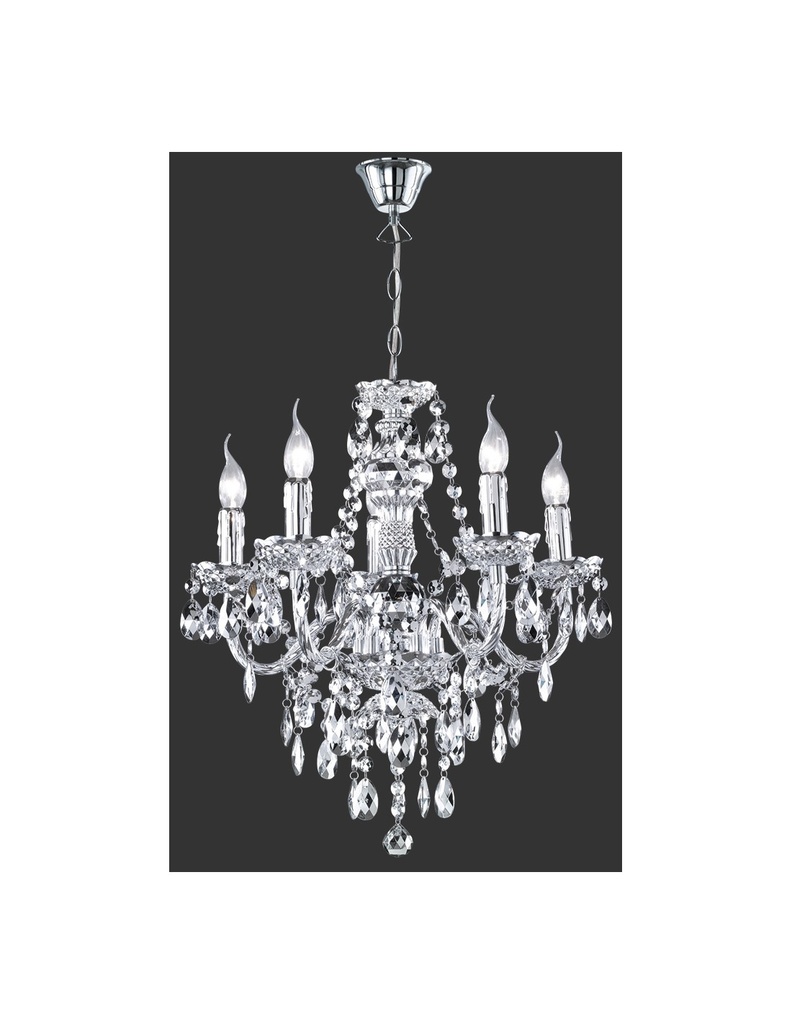 Lampadario con Bracci 5 Luci Lüster Classico Cromo con Pendenti Trio Lighting