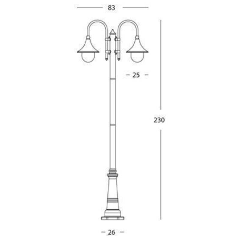 Lampione 2 luci struttura in pressofusione di alluminio ruggine  h.230 cm