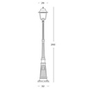 Lampione  in pressofusione di alluminio nero diffusori in vetro trasparente h. 293 cm