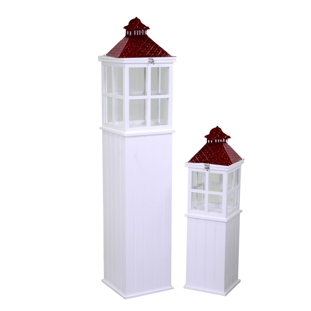 Rectangular white wooden lantern 1-2 cm27x27h135