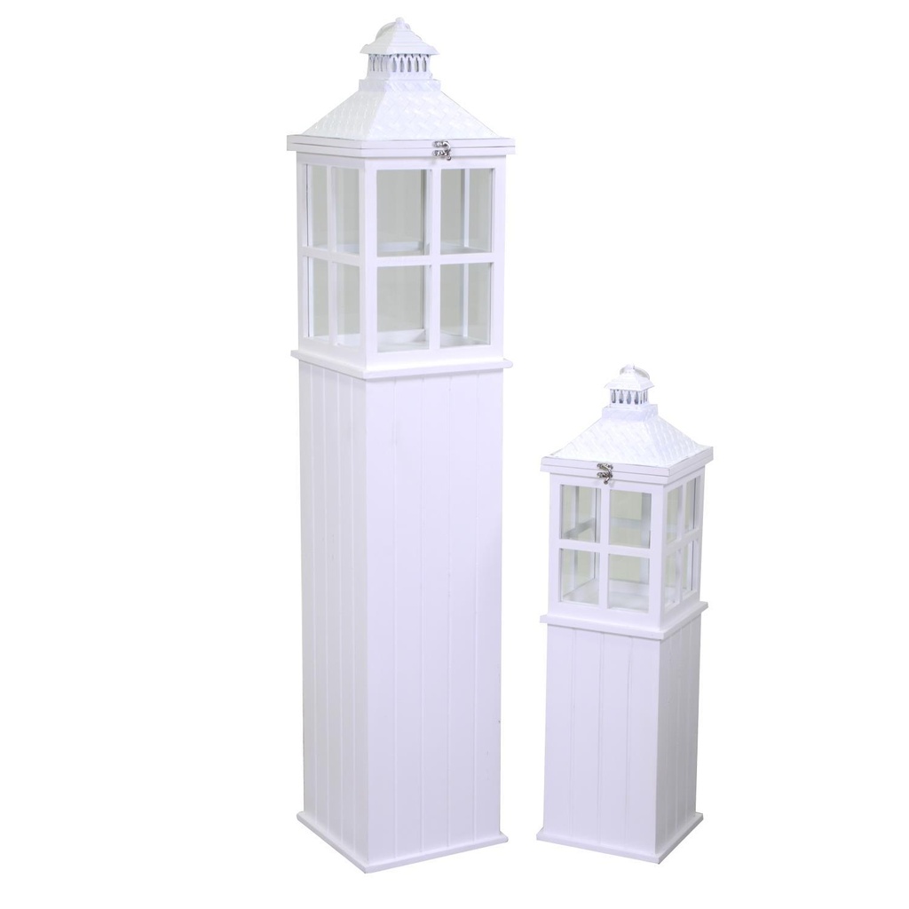 Rectangular white wooden lantern 1-2cm27x27h135