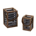 Brown wooden lantern 1-2 with square rope handle cm19x19h28,5