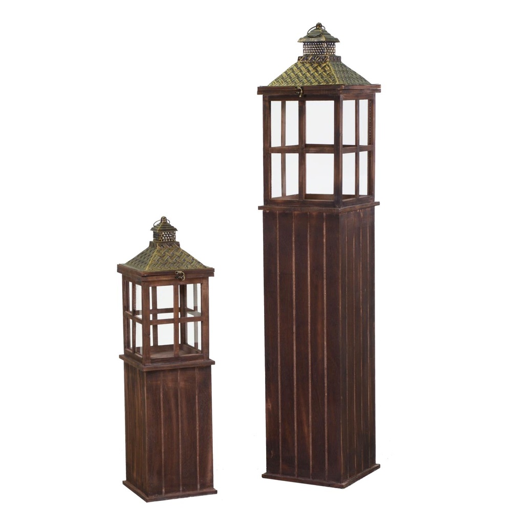 Rectangular dark brown wooden lantern 1-2cm27x27h135
