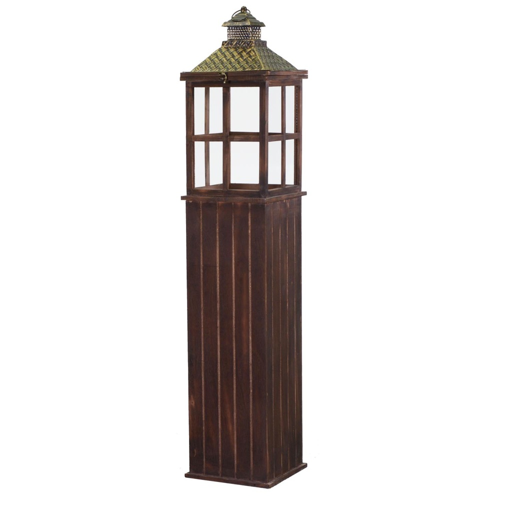 Rectangular dark brown wooden lantern 1-2cm27x27h135