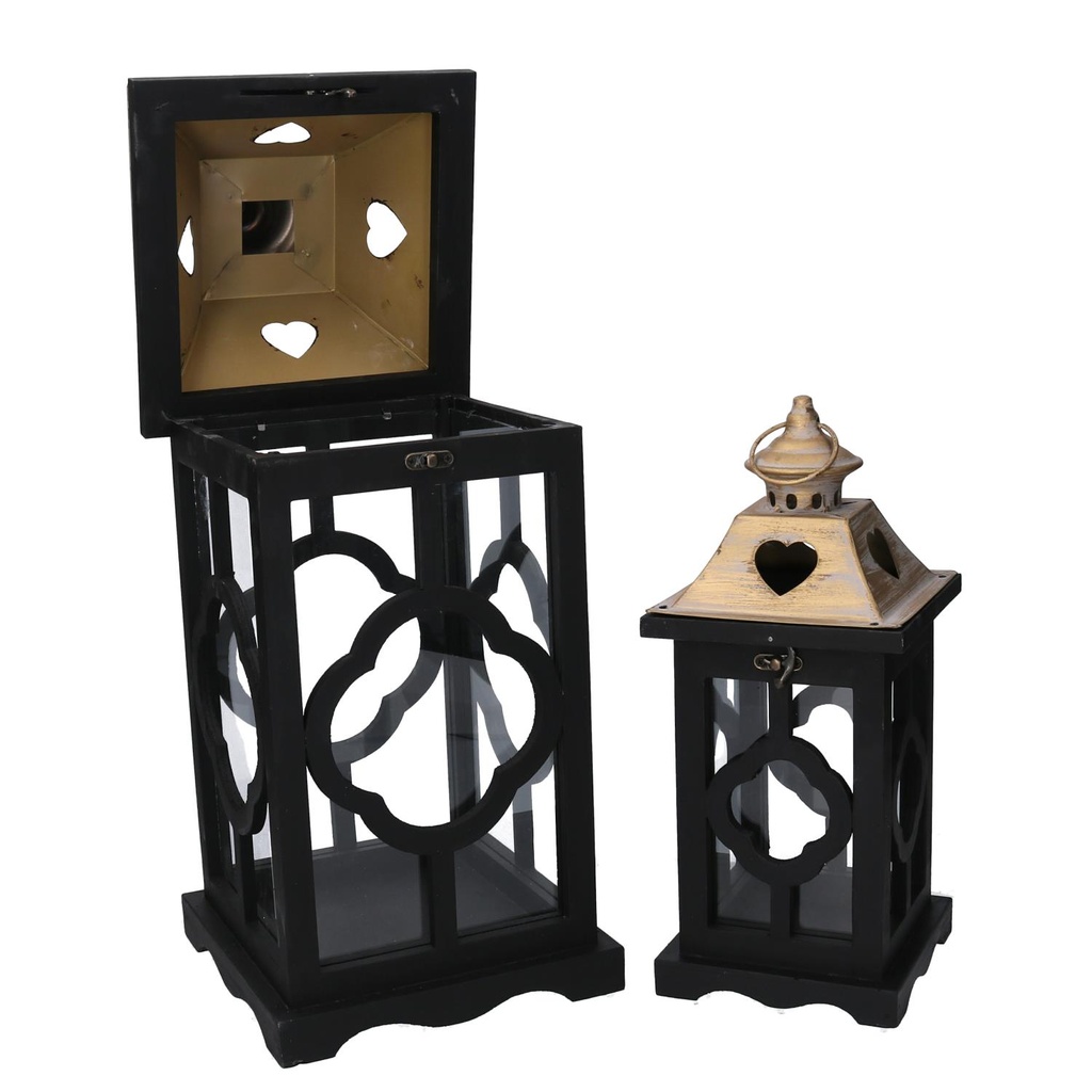 Wooden lantern 1-2 black cm21x21h50