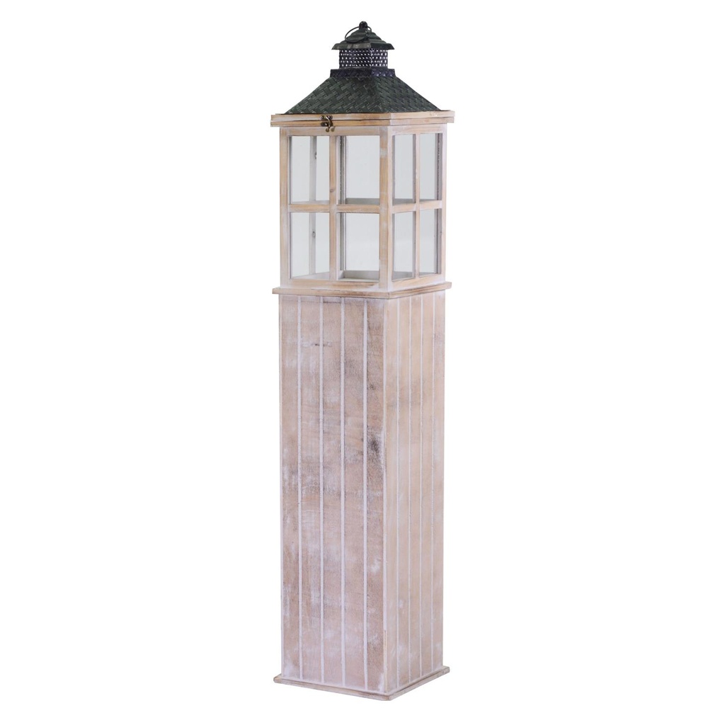 Rectangular bleached wooden lantern 1-2 cm27x27h135