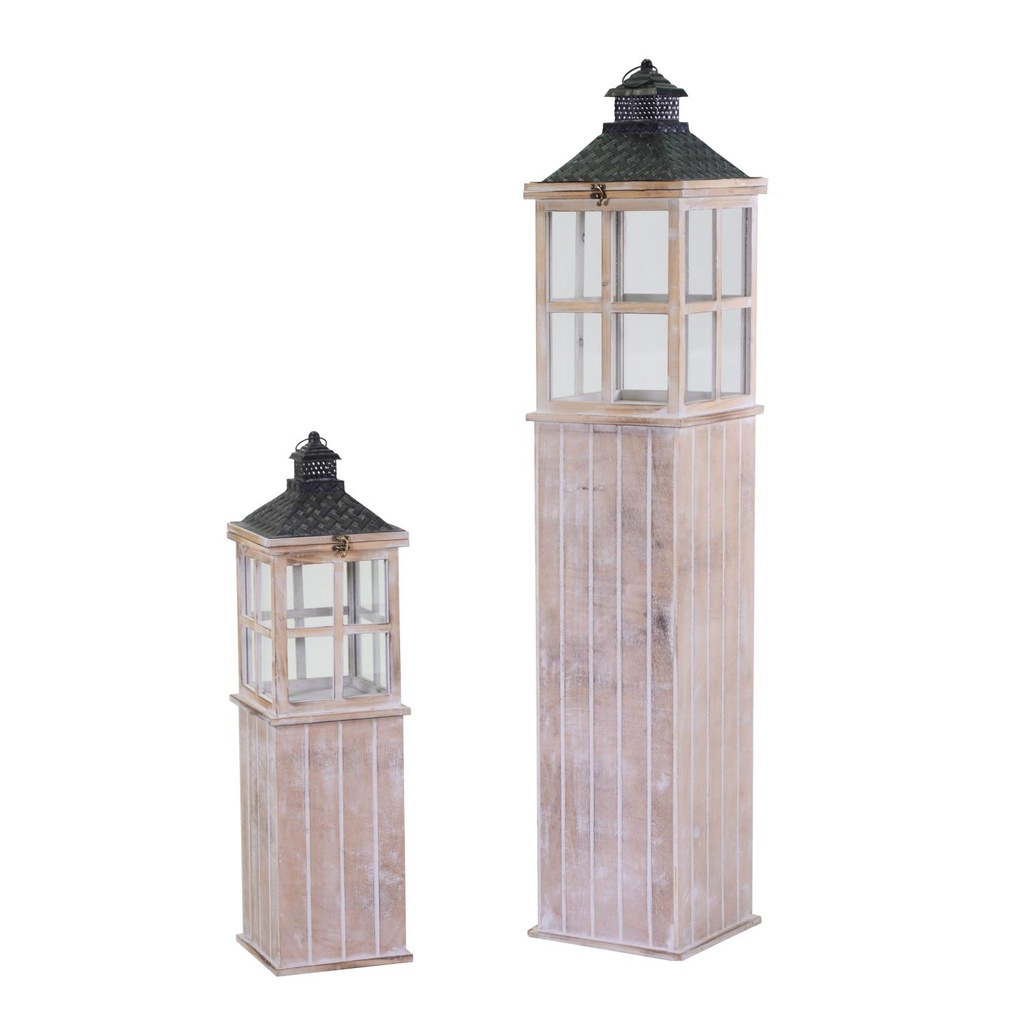 Rectangular bleached wooden lantern 1-2 cm27x27h135