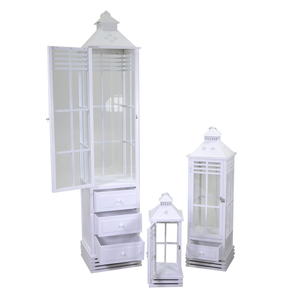 Rectangular white wooden lantern 1-3 cm36,5x36,5h175