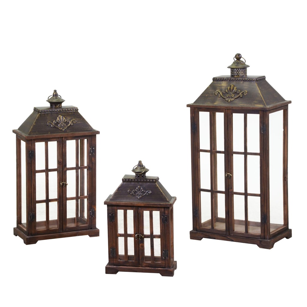Rectangular dark brown wooden lantern 1-3 cm40x24h85