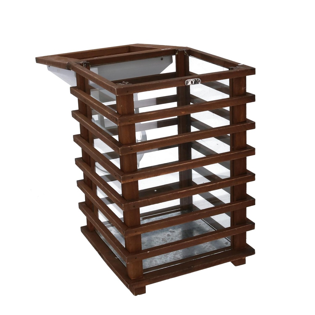 Rectangular brown wooden lantern cm23,5x23h49