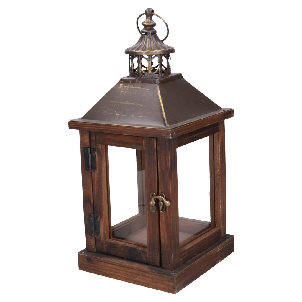 Lanterna legno marrone scurorettangolare cm17x17h37