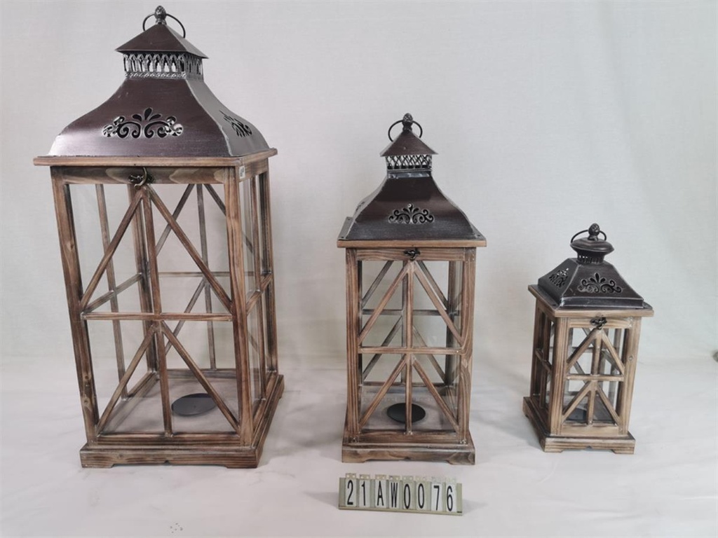 Lanterna legno metallo 1-3 noce quadro cm32x32h78