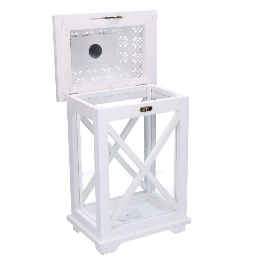 Lanterna legno metallo bianco rettangolare cm23x17h45