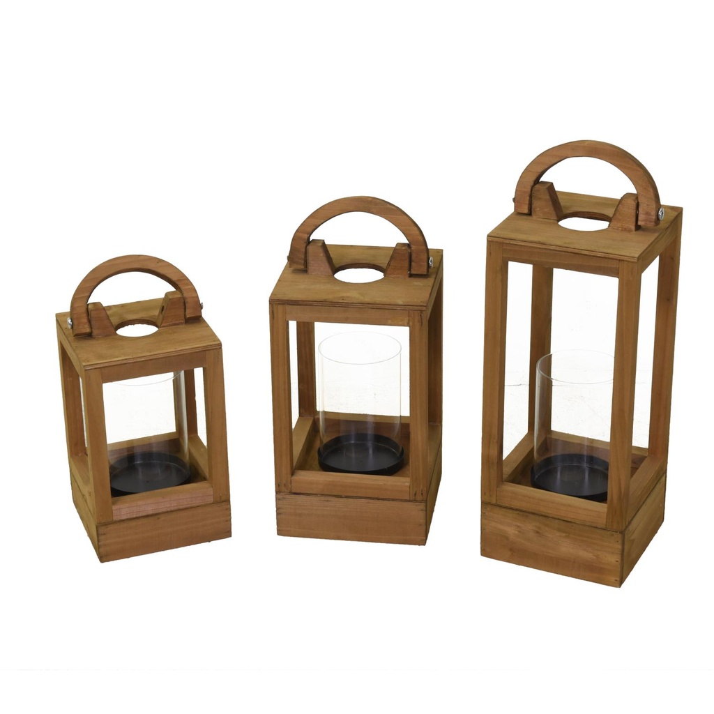 Lanterna legno naturale quadro cm16x16h36