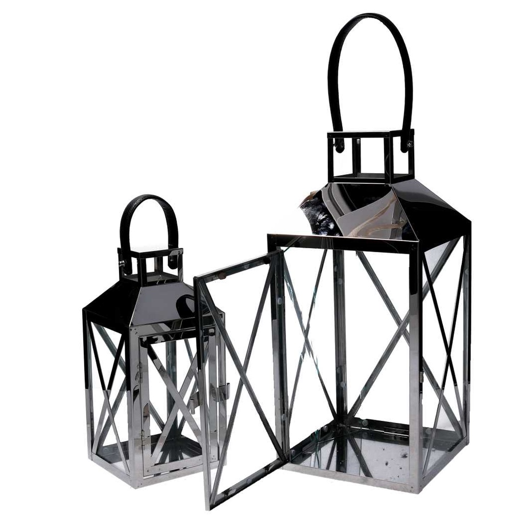 Lanterna metallo 1-2 argento quadro cm19x19h42