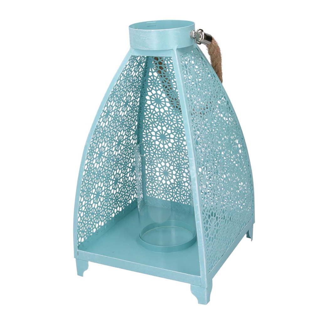 Lanterna metallo 1-2 azzurro quadro cm 20x20h33
