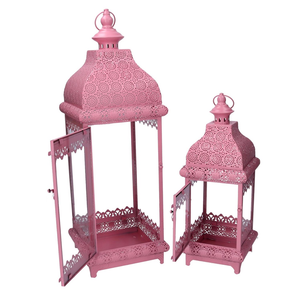 Pink metal lantern 1-2 cm20,5x20,5h60