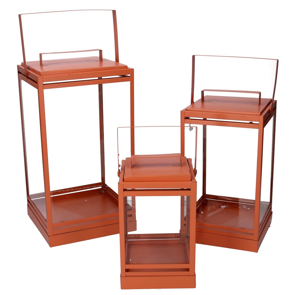 Orange metal lantern 1-3 cm18x18h36,3-42,5