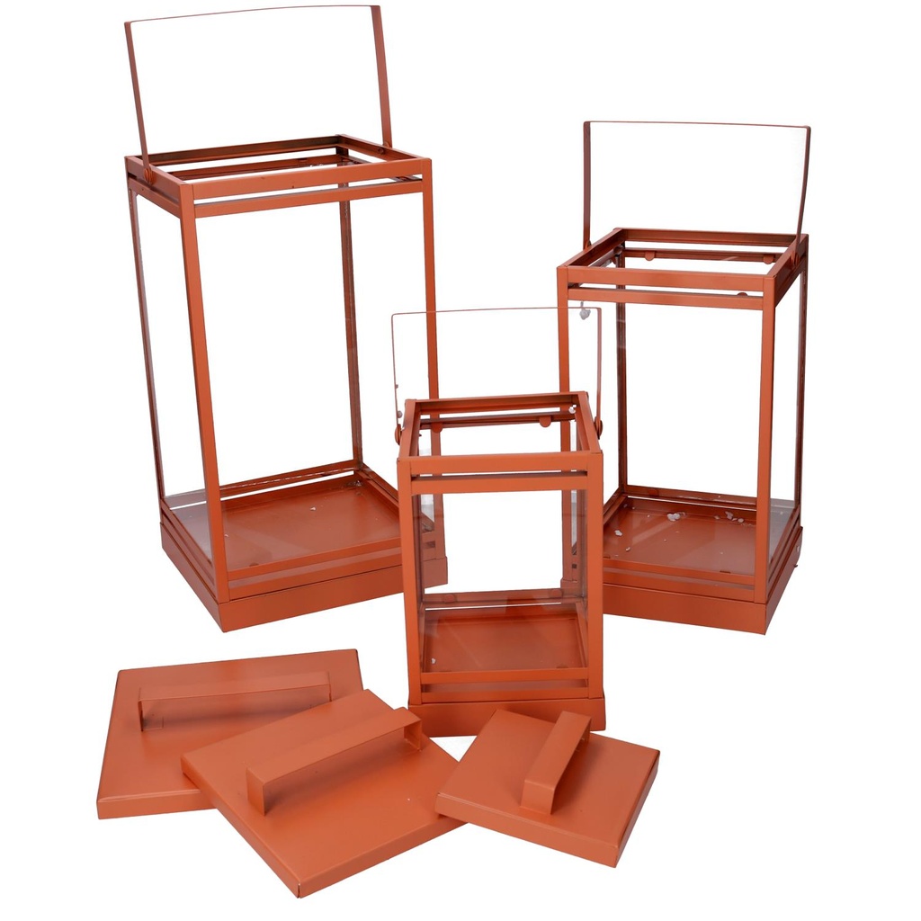 Orange metal lantern 1-3 cm18x18h36,3-42,5