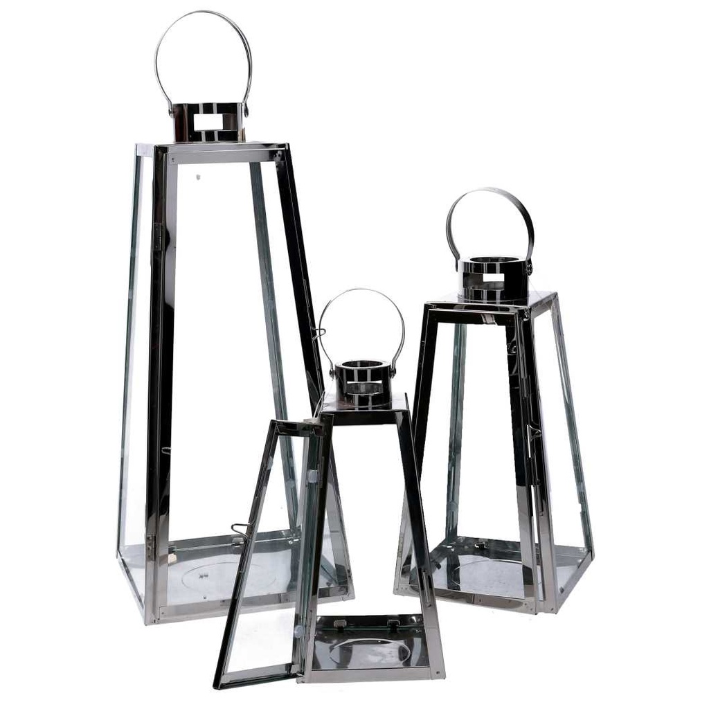 Lanterna metallo 1-3 argento quadro cm20,5x20h47