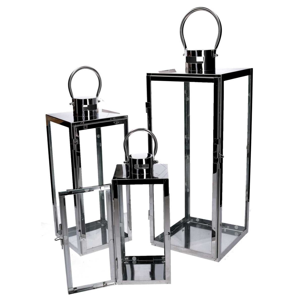 Lanterna metallo 1-3 argento quadro cm21x20,3h52,5