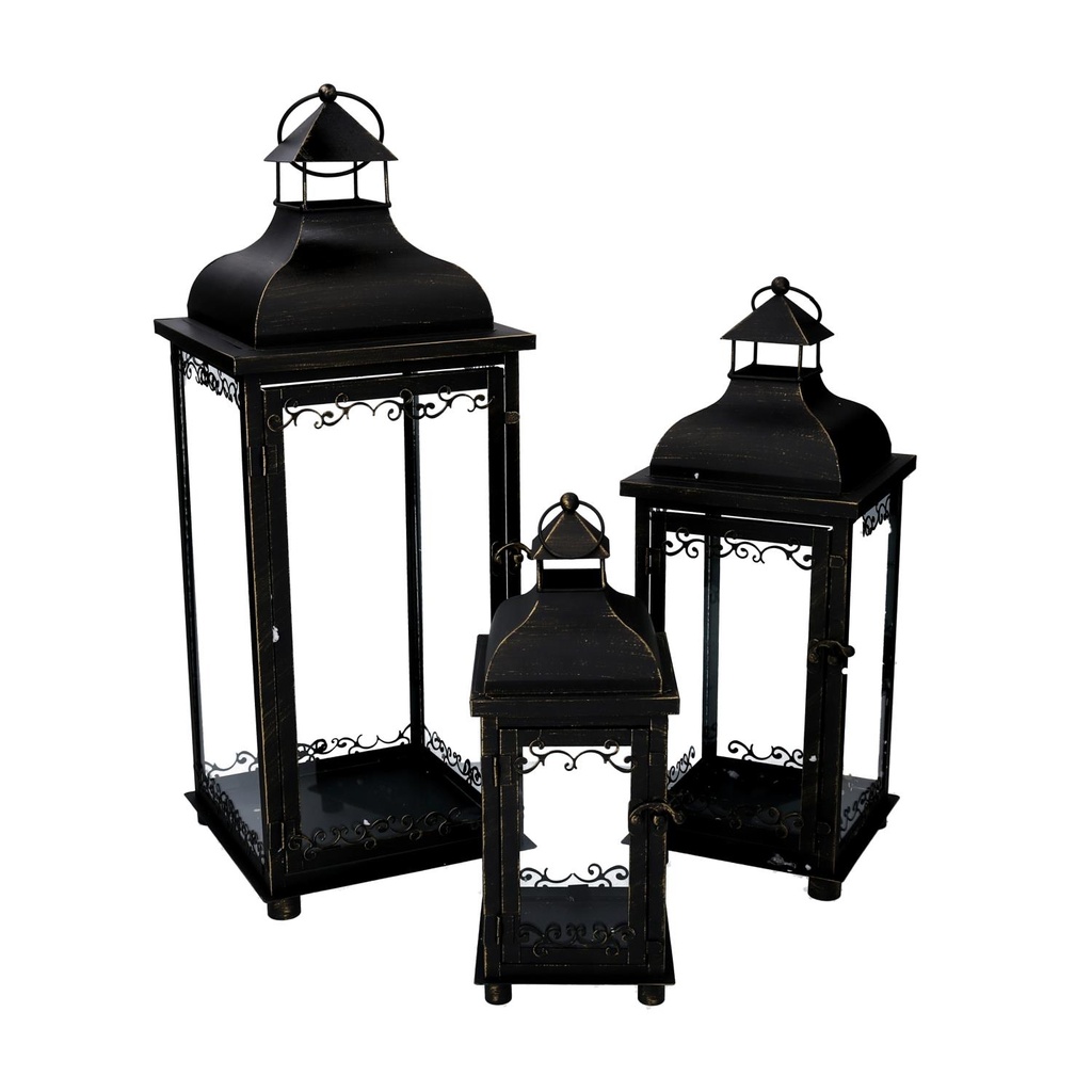 Metal lantern 1-3 black and gold cm20x20h53,2